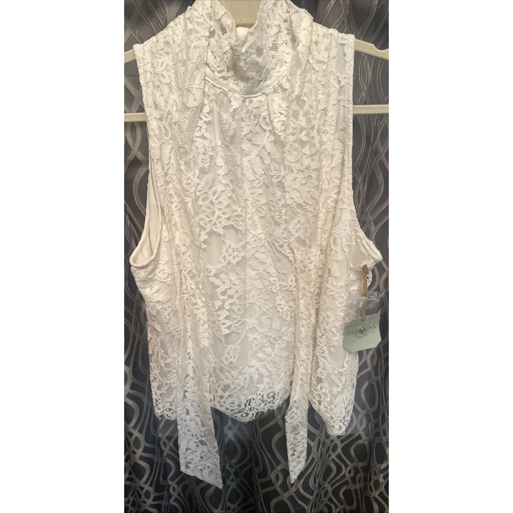 Ryegrass VTG Cream Lace Lined Sleeveless Size XL TieCollared Neck